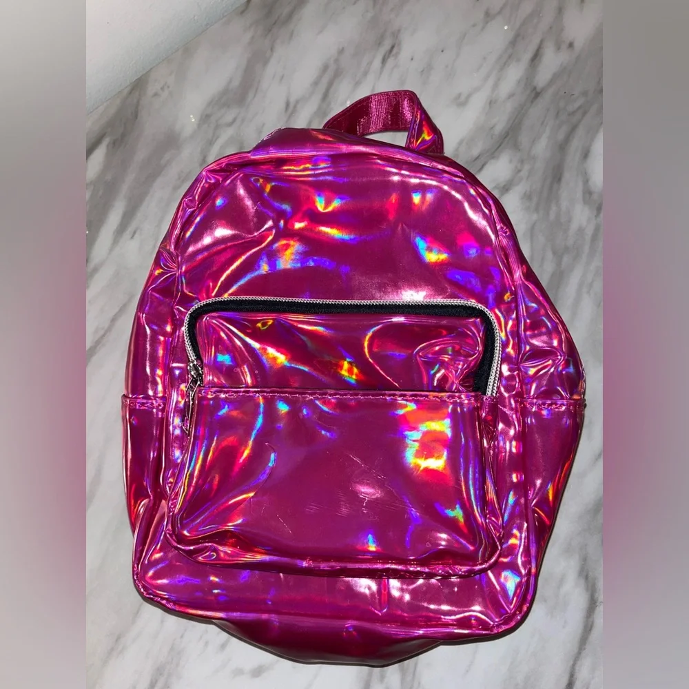Pink Holographic Mini Backpack Womens Girls Kids Backpack - Picture 2 of 5